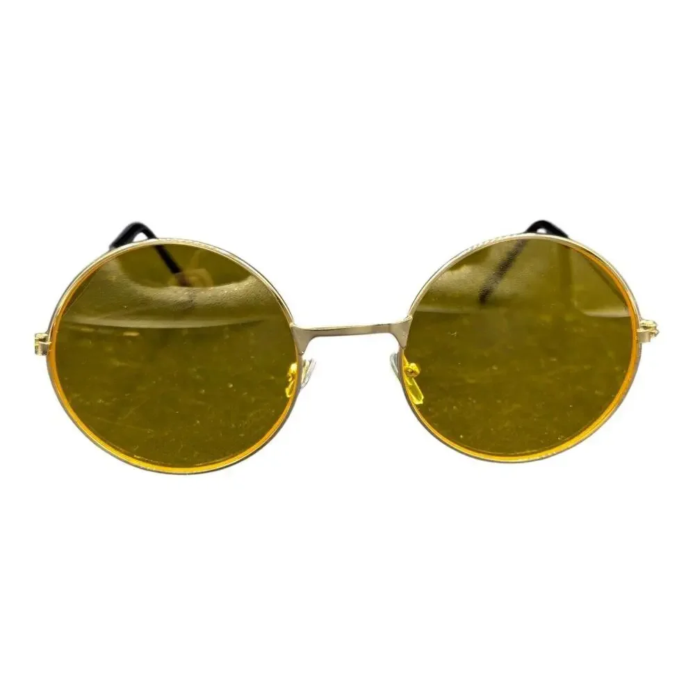 Round Hippie Gold yellow Sunglasses UV Protection‎